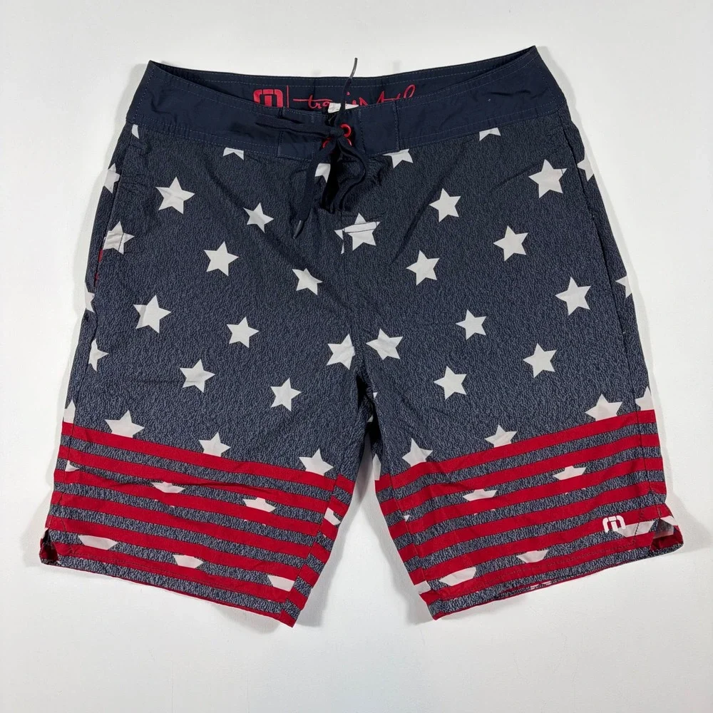 Travis Mathew Board Shorts Mens 30 Stars and Stripes Patriotic Navy Red White